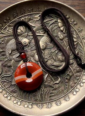 缠丝玛瑙平安扣项链吉祥吊坠挂件