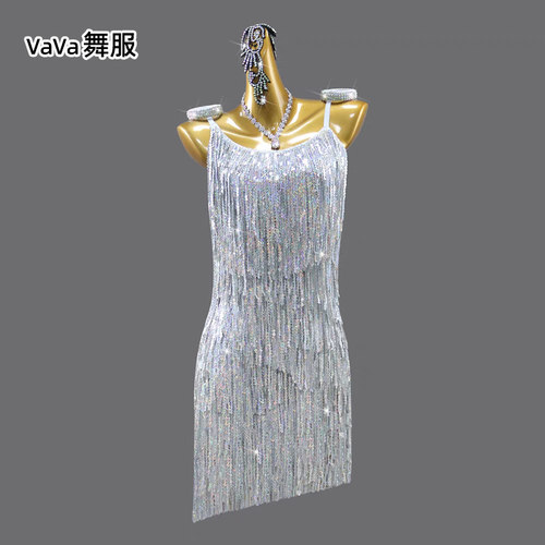 2026新款专业拉丁舞服高级感比赛花服演出服装艺考露背亮片连衣裙