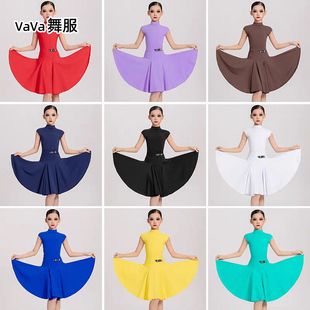 vava拉丁舞服女童春夏新款锦纶小高领短袖分体鱼骨正式比赛规定服