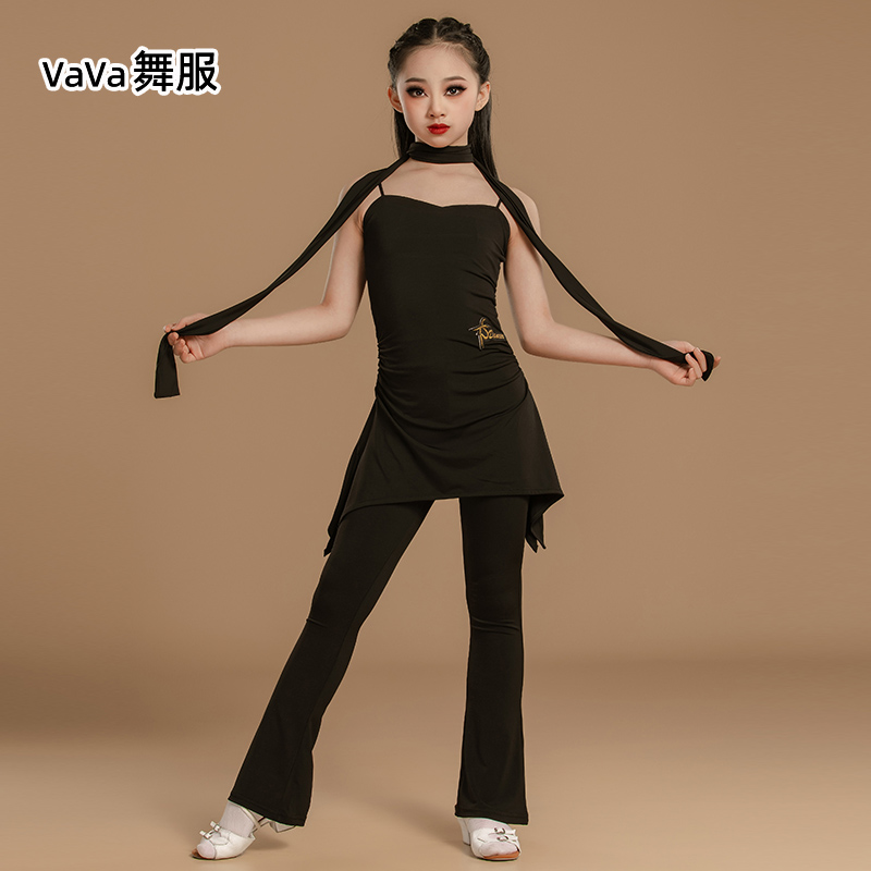 vava春夏少儿网红拉丁练功服女童练习吊带裤装儿童表演舞拉丁舞服
