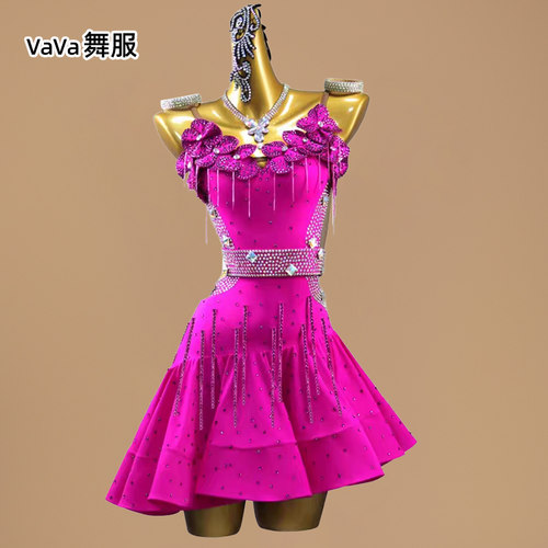 新款高级拉丁舞比赛服专业舞蹈台表演出花服桑巴成人女童黑池舞裙