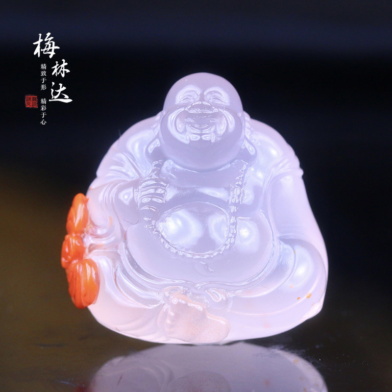 Melinda/梅林达【元庭】天然南红玛瑙吊坠苏工精雕冰飘俏色弥勒佛
