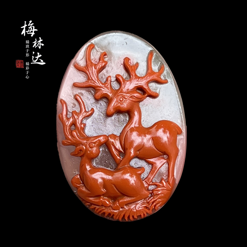 Melinda/梅林达【琪瑞】天然南红玛瑙吊坠苏工精雕麋鹿一路成功女