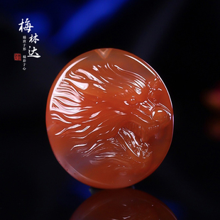 Melinda/梅林达【啸将】天然南红玛瑙吊坠苏工狼头猛兽玉石挂件男