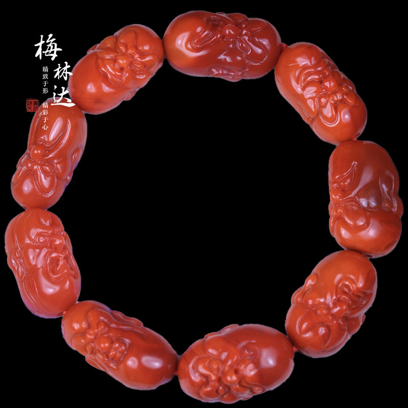 Melinda/梅林达【雷煜】天然南红玛瑙手串苏工精雕十八罗汉玉手链