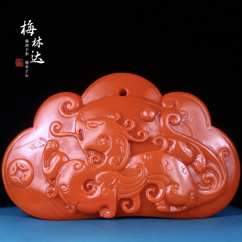 Melinda/梅林达【涟彷】天然南红玛瑙吊坠苏工精雕仿古龙玉石挂件