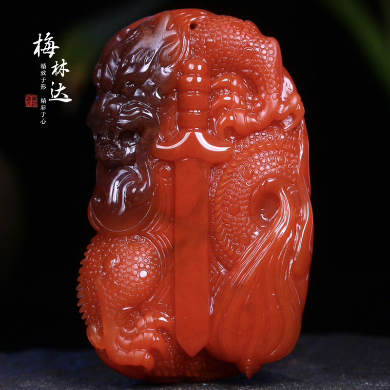 Melinda/梅林达【旗渊】天然南红玛瑙吊坠苏工瑞兽放古龙玉石挂件