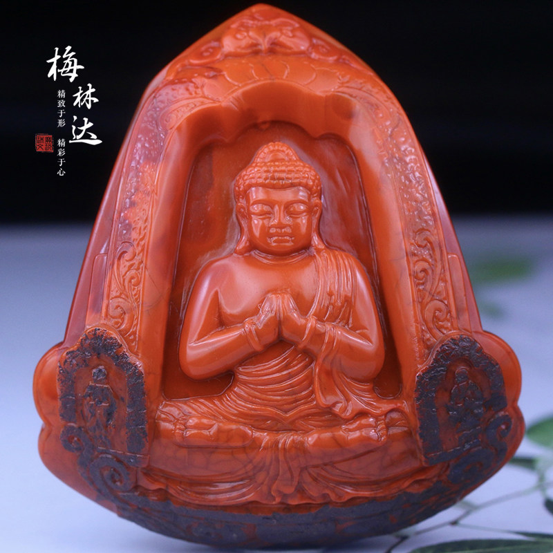 Melinda/梅林达【灵犀】天然南红玛瑙吊坠苏工精雕大日如来玉挂件