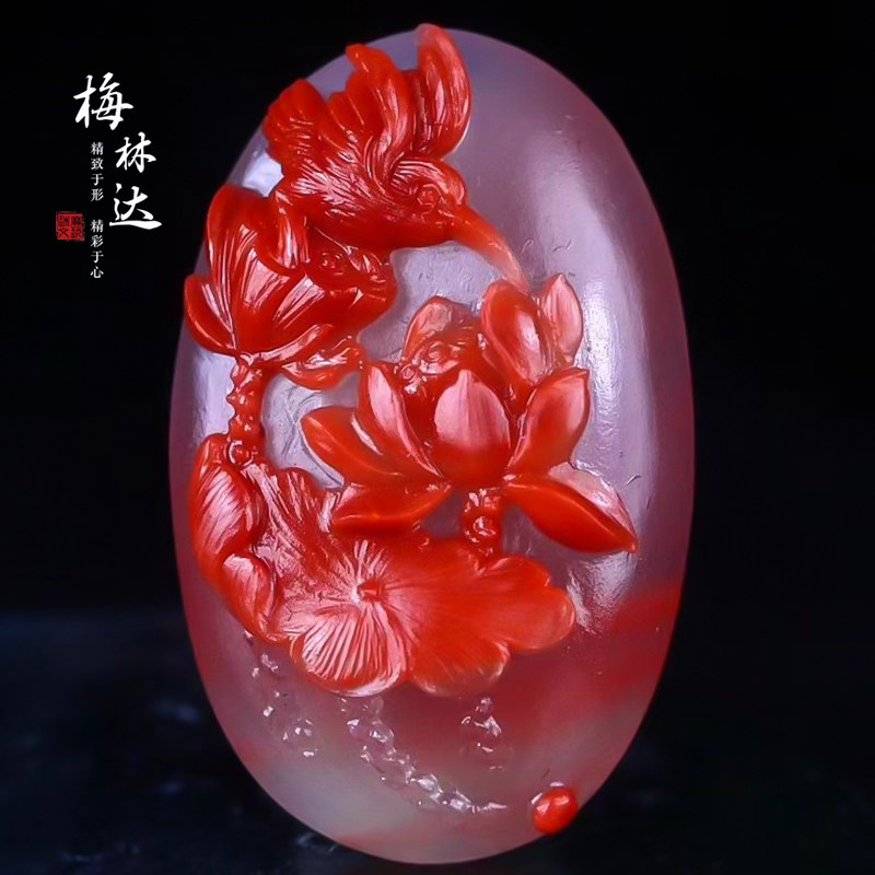 Melinda/梅林达【涟埕】天然南红玛瑙吊坠苏工精雕喜结连理玉项坠