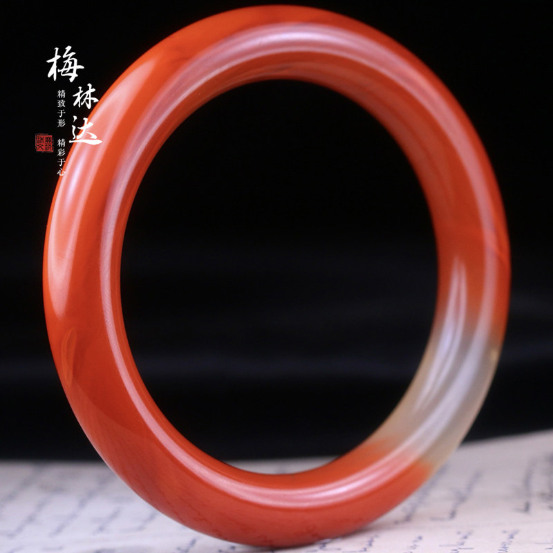 Melinda/梅林达【清欢】天然南红玛瑙手镯冰飘俏色60圈口玉石手环