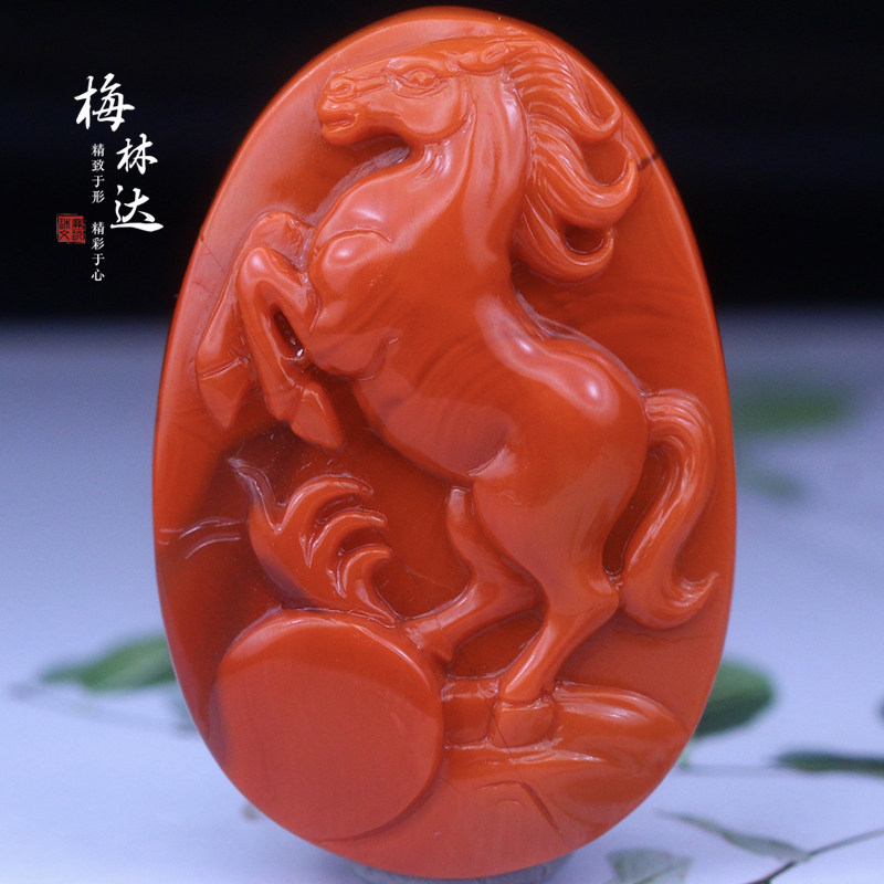 Melinda/梅林达【揽星】天然南红玛瑙吊坠苏工精雕马到成功玉坠男