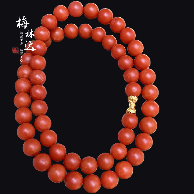 Melinda/梅林达【偌锦】天然南红玛瑙项链满色柿子红圆珠佛珠塔链