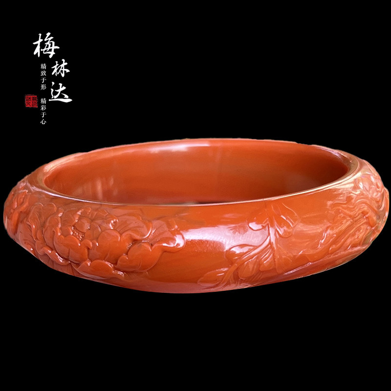 Melinda/梅林达【燊辰】天然南红玛瑙手镯满色凤穿牡丹精雕玉镯子