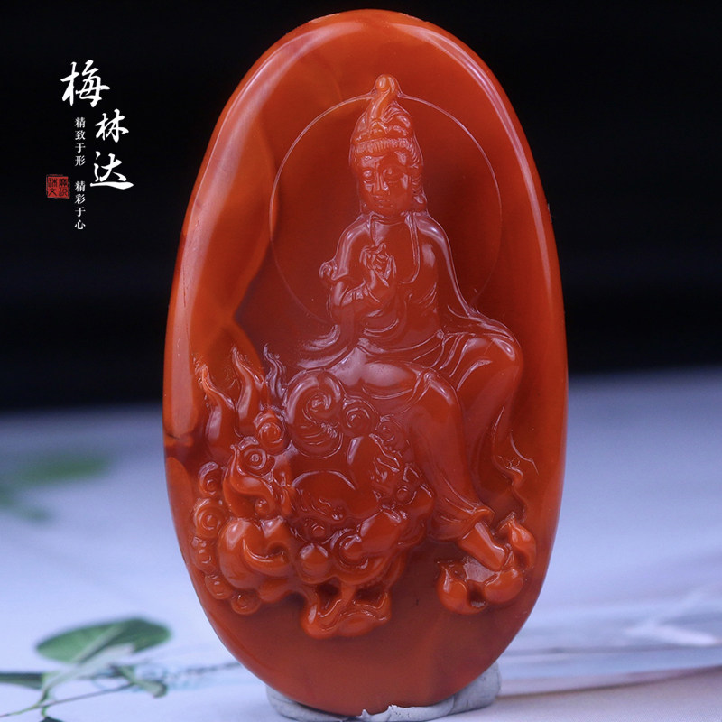 Melinda/梅林达【宿罡】天然南红玛瑙吊坠苏工精雕文殊菩萨生肖佛
