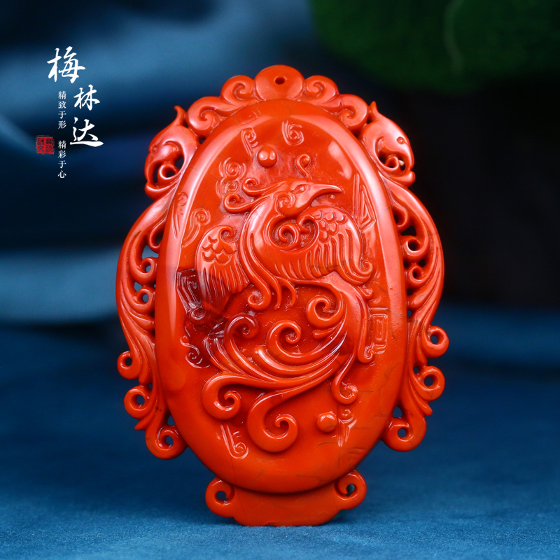 梅林达男女南红玛瑙龙凤牌吊坠