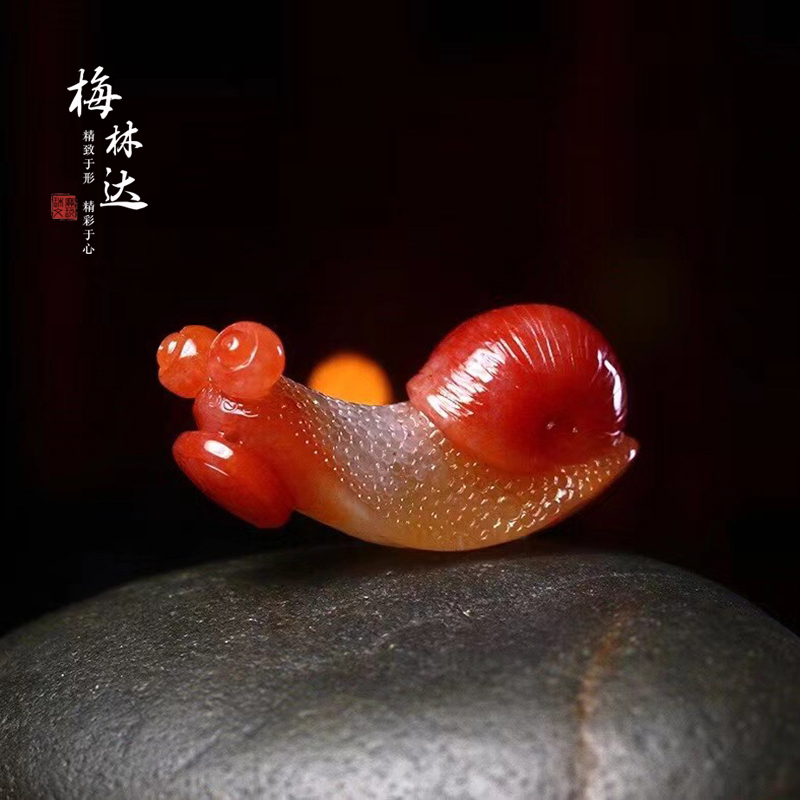 Melinda/梅林达【源宏】天然南红玛瑙吊坠苏工精雕安居乐业玉蜗牛