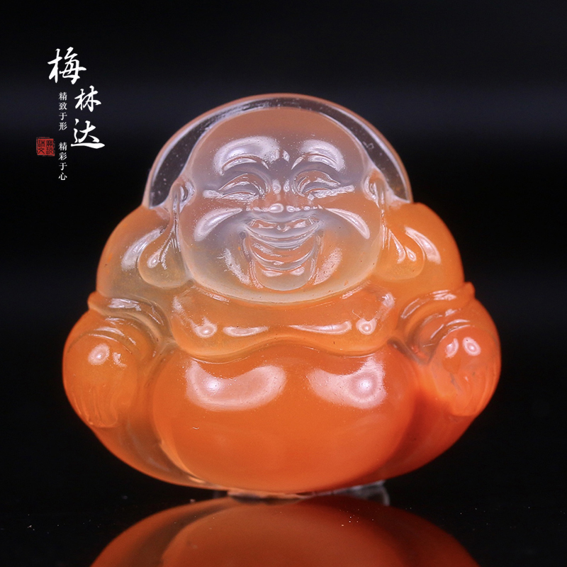 Melinda/梅林达【柠溪】天然南红玛瑙吊坠冰飘俏色弥勒佛玉石挂件