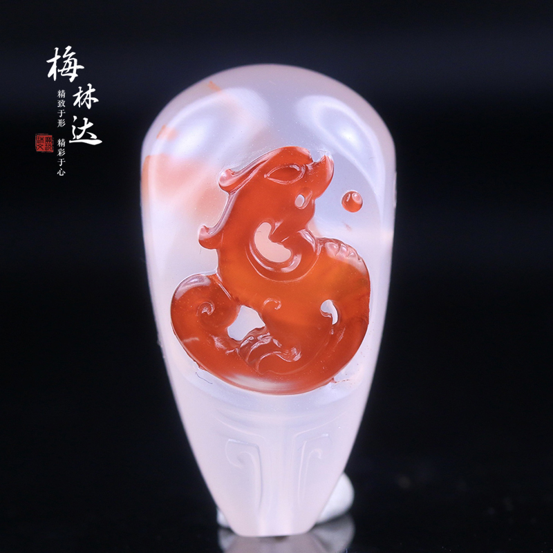Melinda/梅林达【笙麟】天然南红玛瑙吊坠苏工精雕仿古龙三通配件