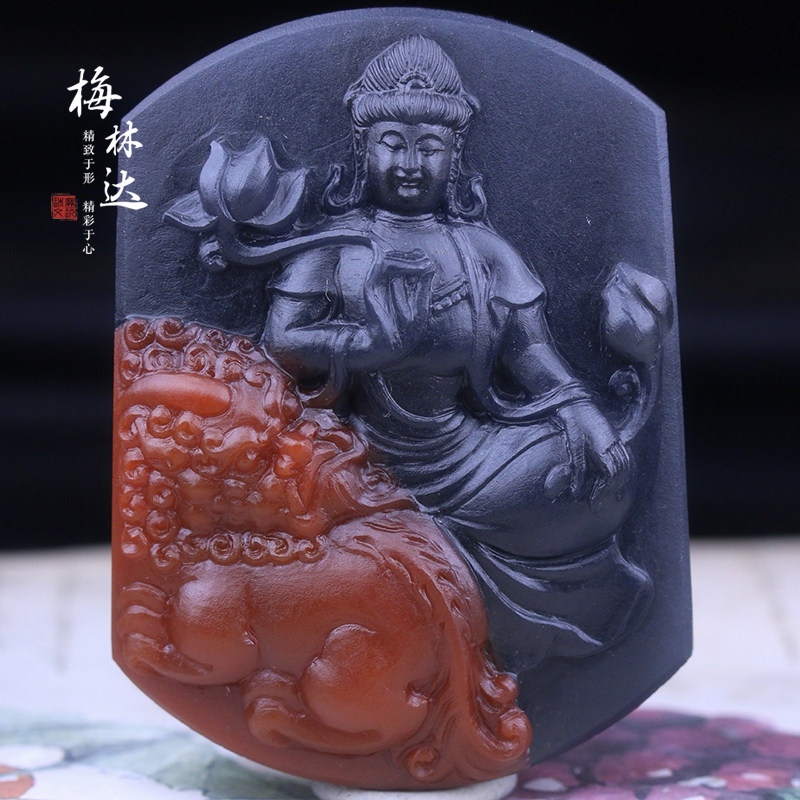 Melinda/梅林达【问心】天然南红玛瑙吊坠苏工精雕文殊菩萨玉挂件