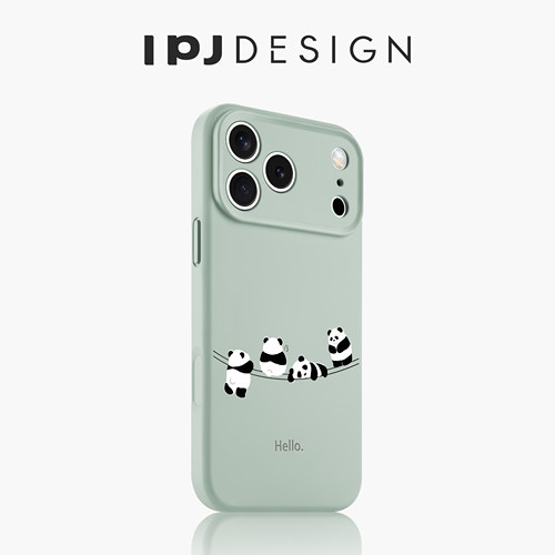 IPJ个性可爱玩耍熊猫液态手机壳17适用于iphone16promax苹果15PRO手机壳13卡通14套12硅胶防摔