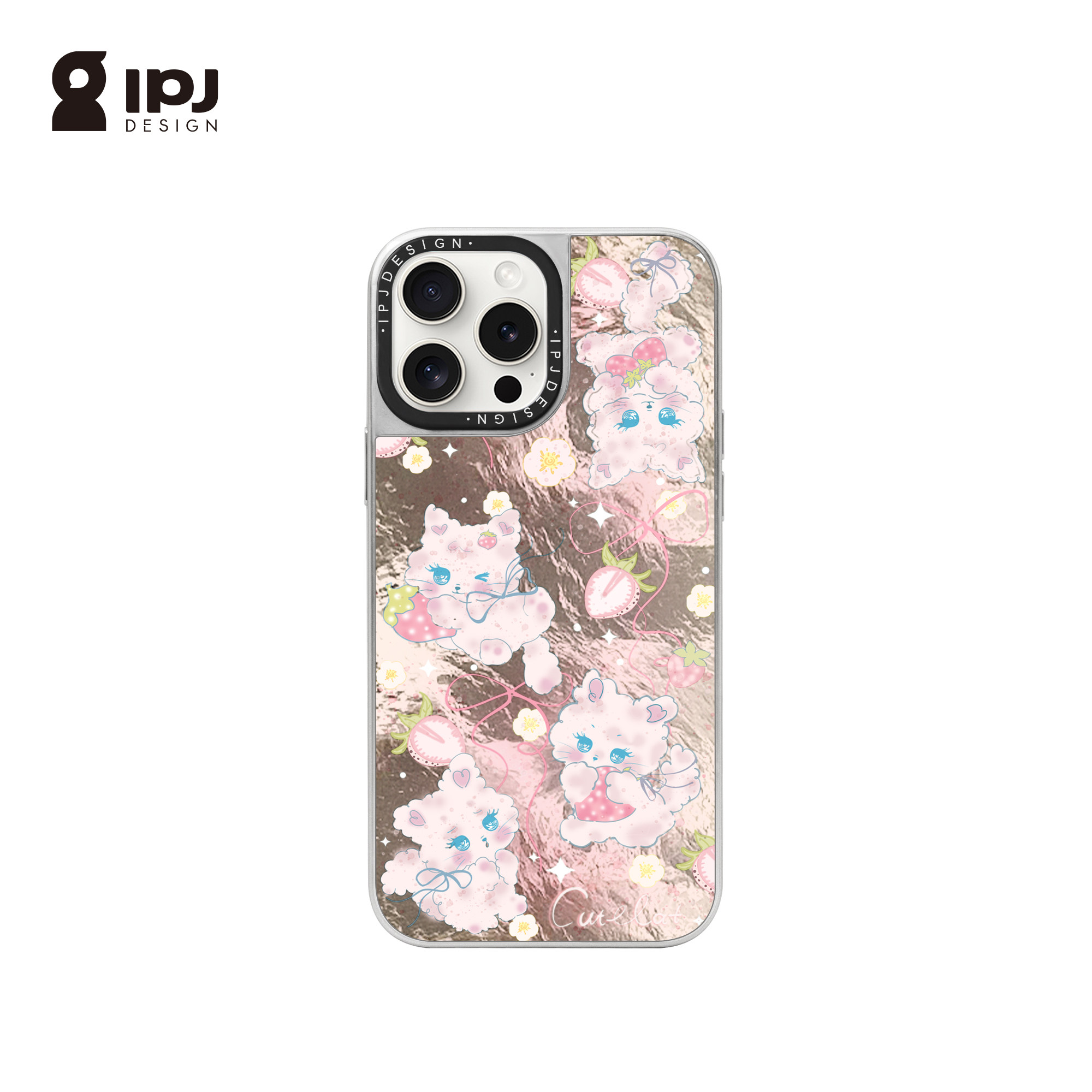 IPJ可爱草莓兔兔电镀银冰川纹磁吸手机壳17适用苹果15promax手机壳iphone16Plus苹果13小众12防摔14少女心