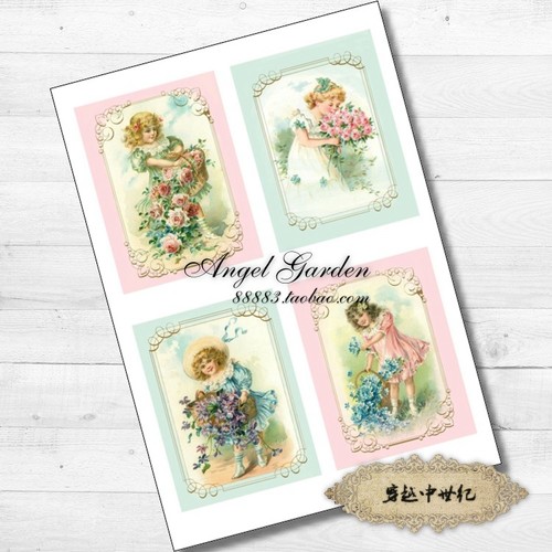 CA311 小女孩 复古文艺书签明信片维多利亚手账纸贴Junk journal