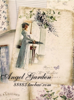 TJ110-1 法国丁香花  紫色    复古A5手账本 素材包Junk journal