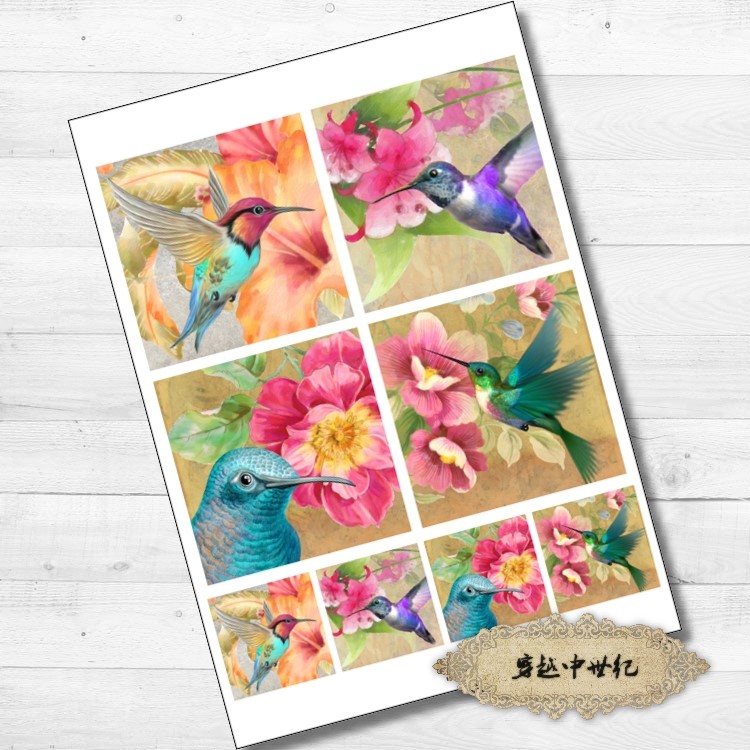 CA221 蜂鸟 复古文艺书签明信片维多利亚手账纸贴Junk journal