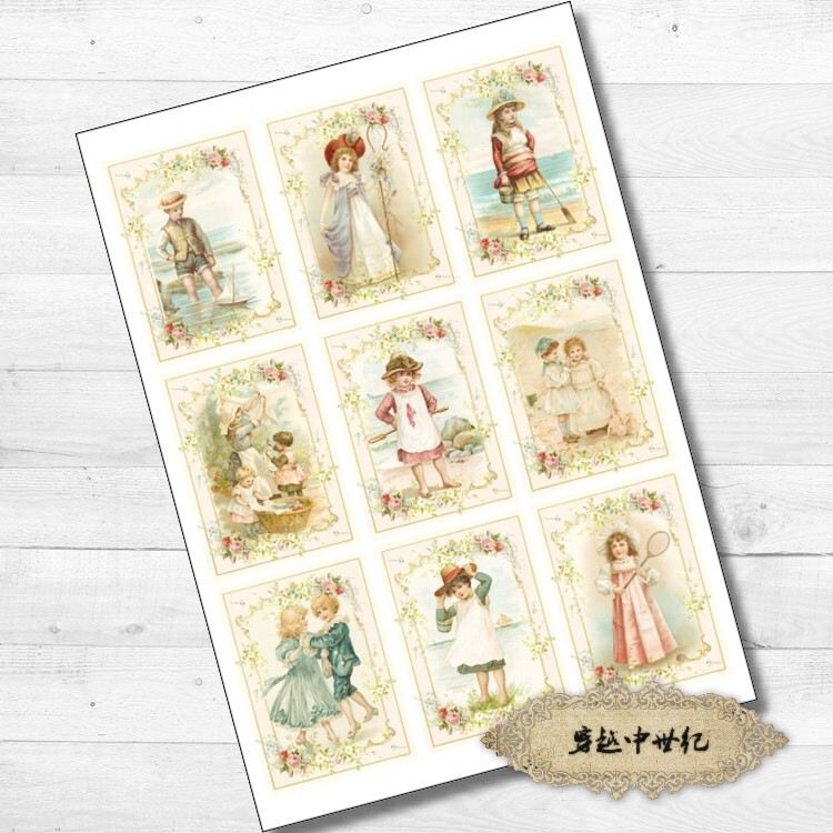 CA201 小孩复古文艺书签明信片维多利亚手账小卡纸贴Junk journal