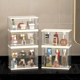 带门收纳盒桌面透明防尘展示盒化妆品杯子手办盲盒展示柜小置物架