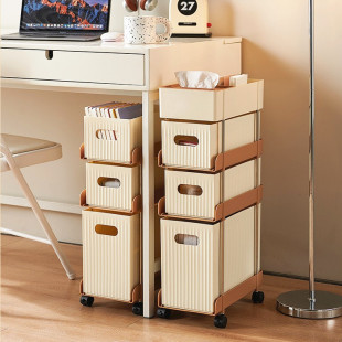 工位置物架办公室桌下收纳柜桌边侧边窄缝零食抽拉式小推车收纳筐