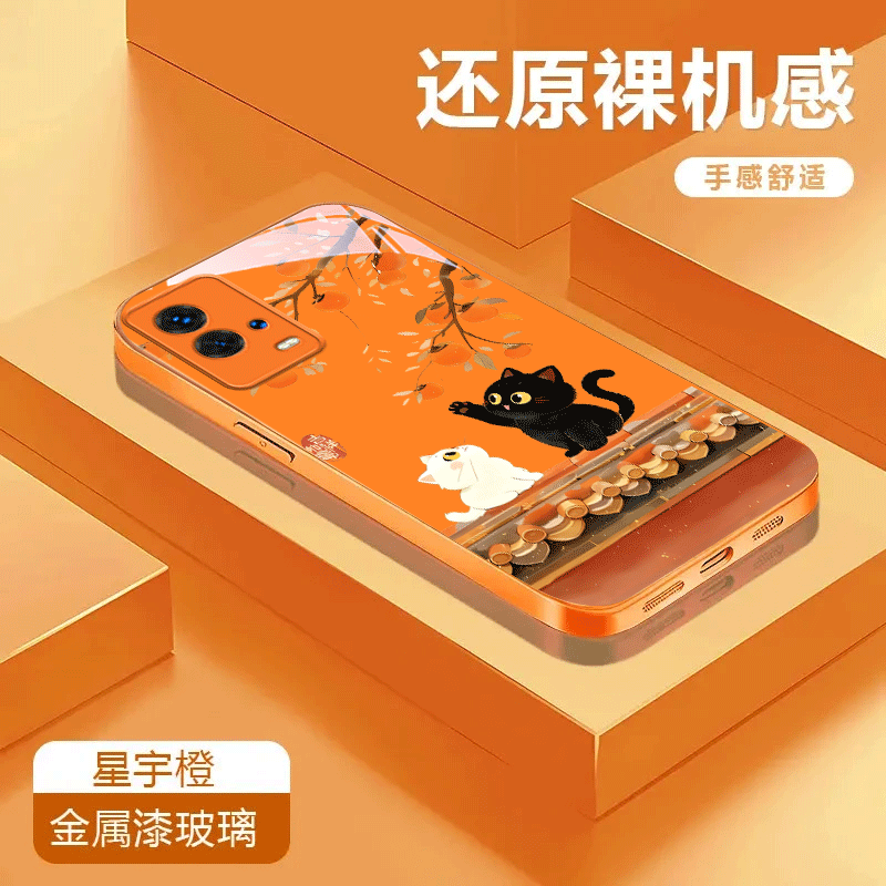 可爱小猫适用于iQOO8金属漆玻璃壳可爱7全包8Pro保护套潮流卡通防摔彩绘手机壳