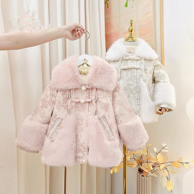 女孩加绒加厚国风皮草棉袄