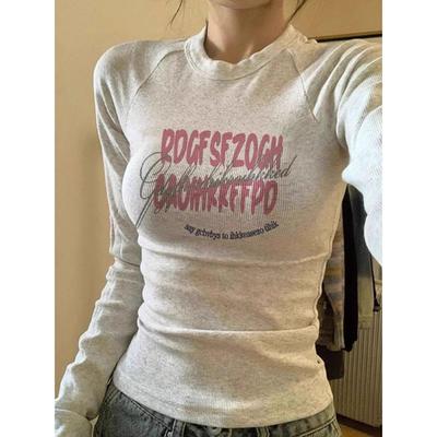 纯棉修身长袖打底衫t恤女春秋季欧美风正肩辣妹显瘦设计上衣内搭