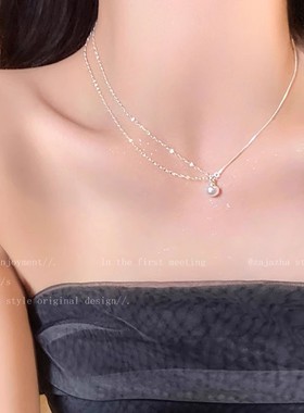 极简约珍珠吊坠细项链女夏季出游配裙子闺蜜锁骨链拼接设计感项饰