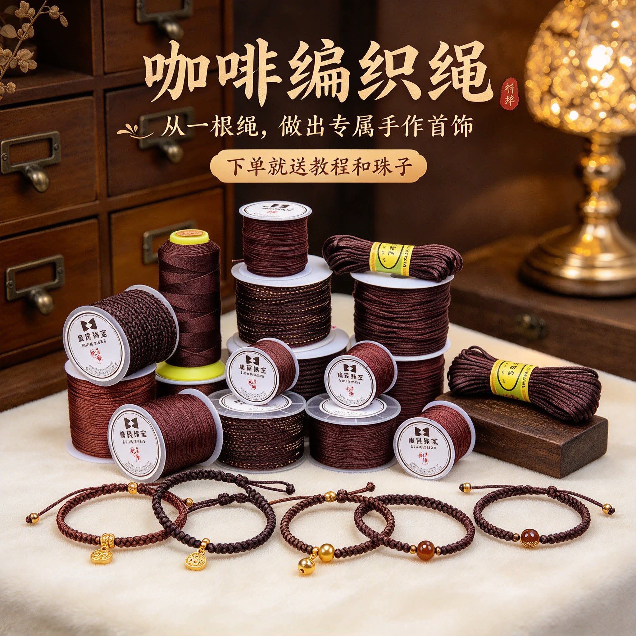 咖啡色手工DIY编织绳手链编织线手绳吊坠挂绳手工编绳线项链绳子