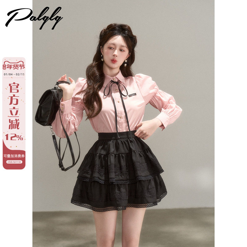 甜美气质灯笼袖粉色法式衬衫女秋季2025年新款高级感韩系短款上衣,女装/女士精品,衬衫,淘宝优惠券,粉丝福利购,淘宝优惠卷