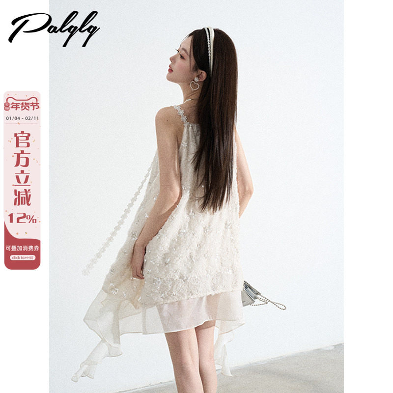 小香风不规则吊带连衣裙女夏季2025新款高级感法式度假风雪纺裙子,女装/女士精品,连衣裙,淘宝优惠券,粉丝福利购,淘宝优惠卷