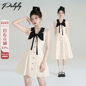 小香风富家千金无袖 miu系法式 甜美v领收腰连衣裙女夏季 气质a字裙