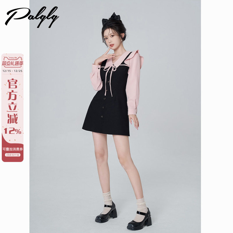 甜美气质娃娃领长袖连衣裙女秋装