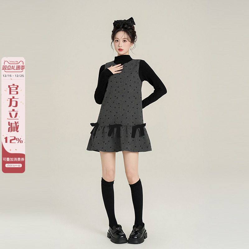 miu系法式灰色背心娃娃连衣裙女