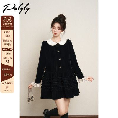 法式赫本风黑色丝绒连衣裙女秋冬