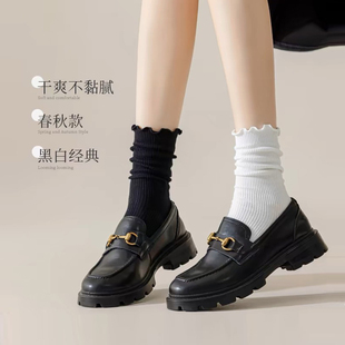 木耳花边女百搭堆堆袜子女士黑白纯色中筒小腿袜子
