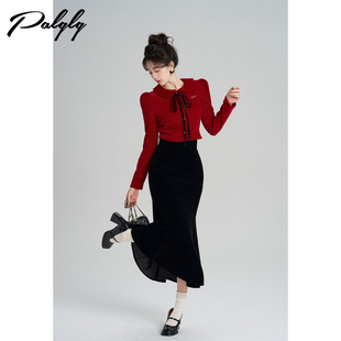 套装 富家千金风时尚 小香风红色上衣半身裙两件套女冬季 Palglg法式