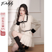 法式 娃娃领羊毛毛呢连衣裙女小香风冬季 高级感富家千金加厚百褶裙