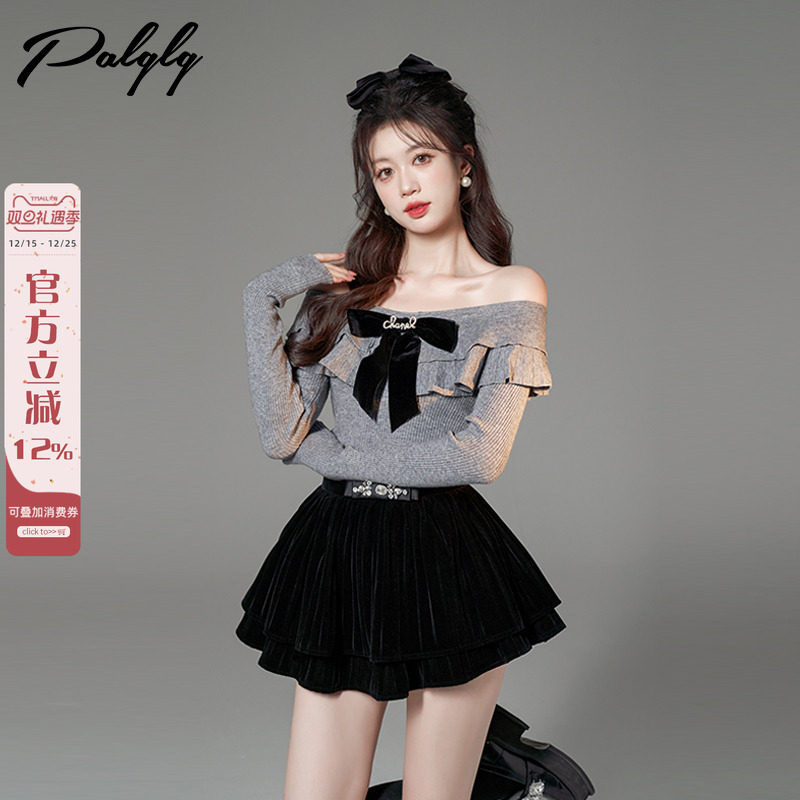 荷叶边套头灰色毛衣女外穿秋冬