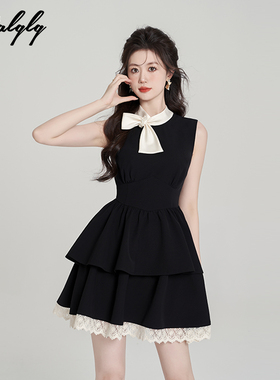 法式富家千金黑色连衣裙女夏季2025年新款小香风a字公主蛋糕裙子