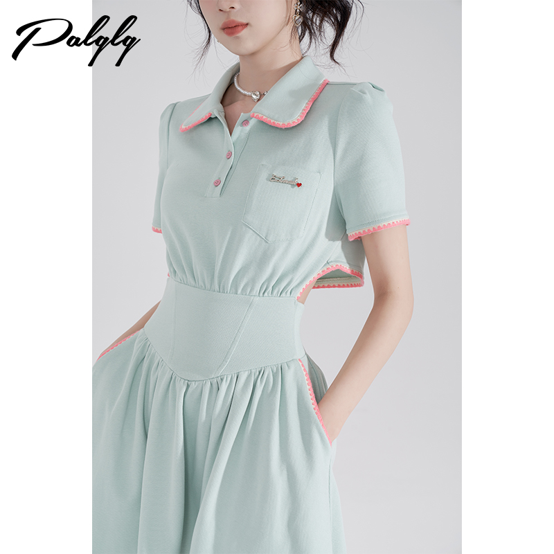 polo领绿色运动休闲连衣裙女