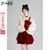 Palglg法式 小香风红色丝绒吊带连衣裙女冬季 圣诞蓬蓬蛋糕小礼裙子