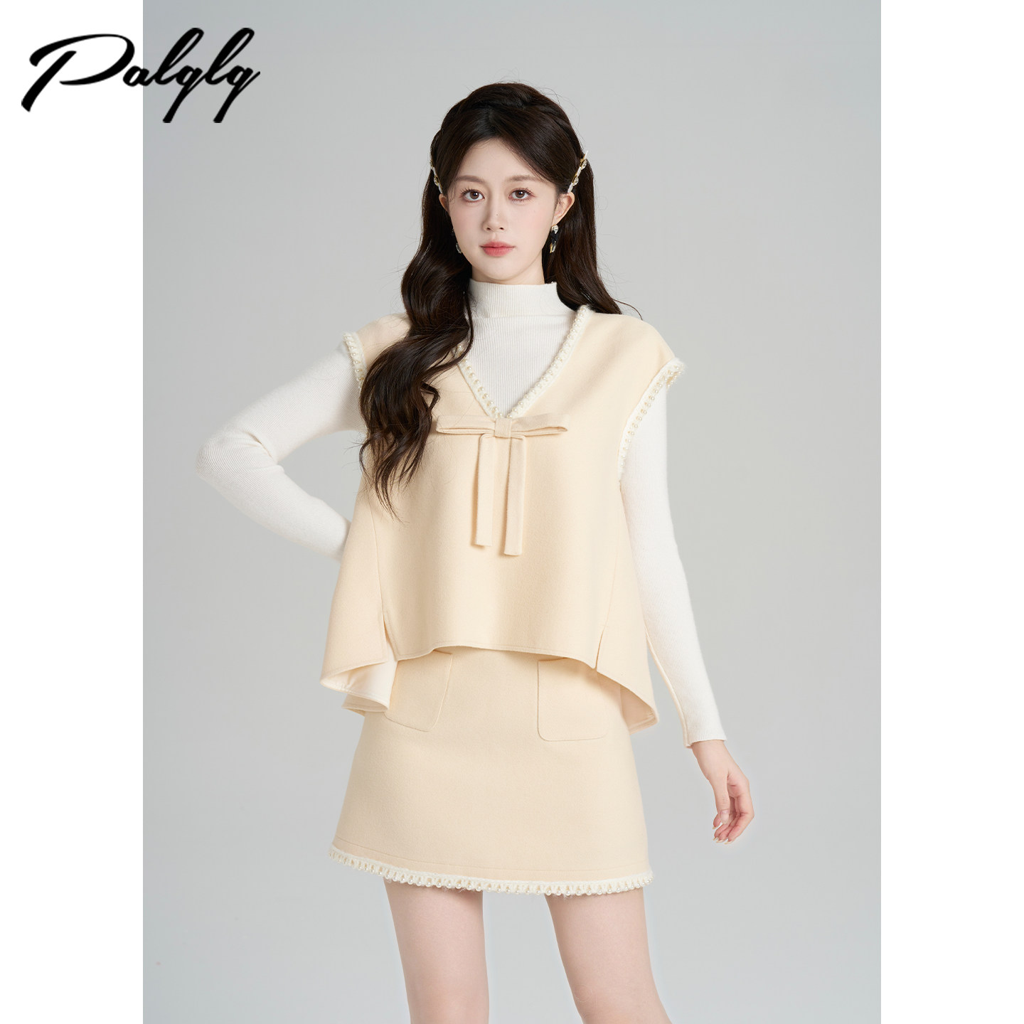 Palglg小香风黄色马甲背心半身裙巨好看的两件套女冬洋气法式套装,女装/女士精品,时尚套装,淘宝优惠券,粉丝福利购,淘宝优惠卷